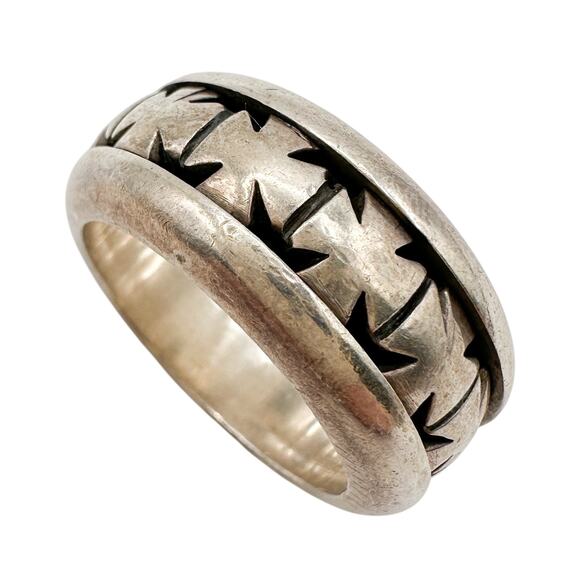 Cadillac Hammer Sterling Silver Ring 90s Grunge Biker Cross Spinner Size 11.75 - Picture 1 of 13